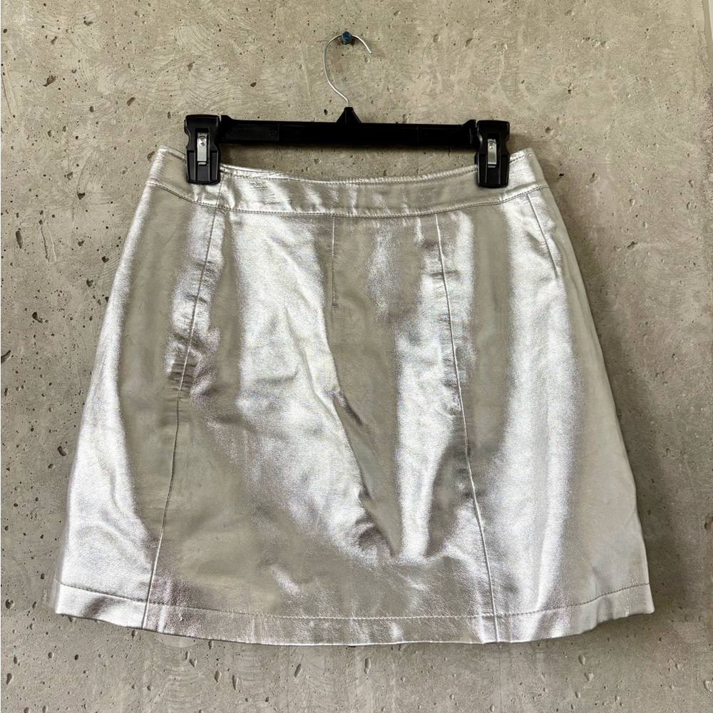 French Connection Metallic Silver Faux Leather Mini Skirt | Size 4